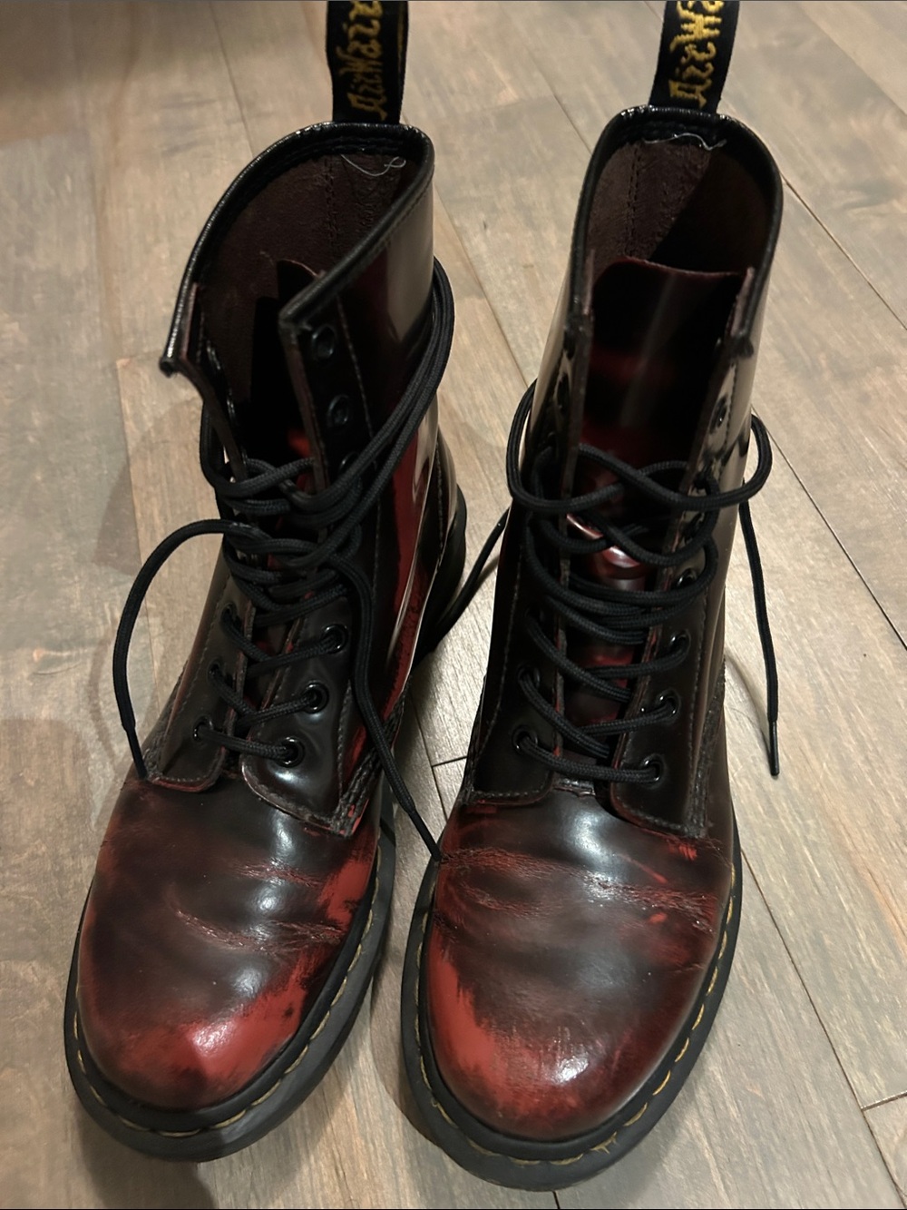 Dr. Martens Black and Red Leather Lace-Up Boots